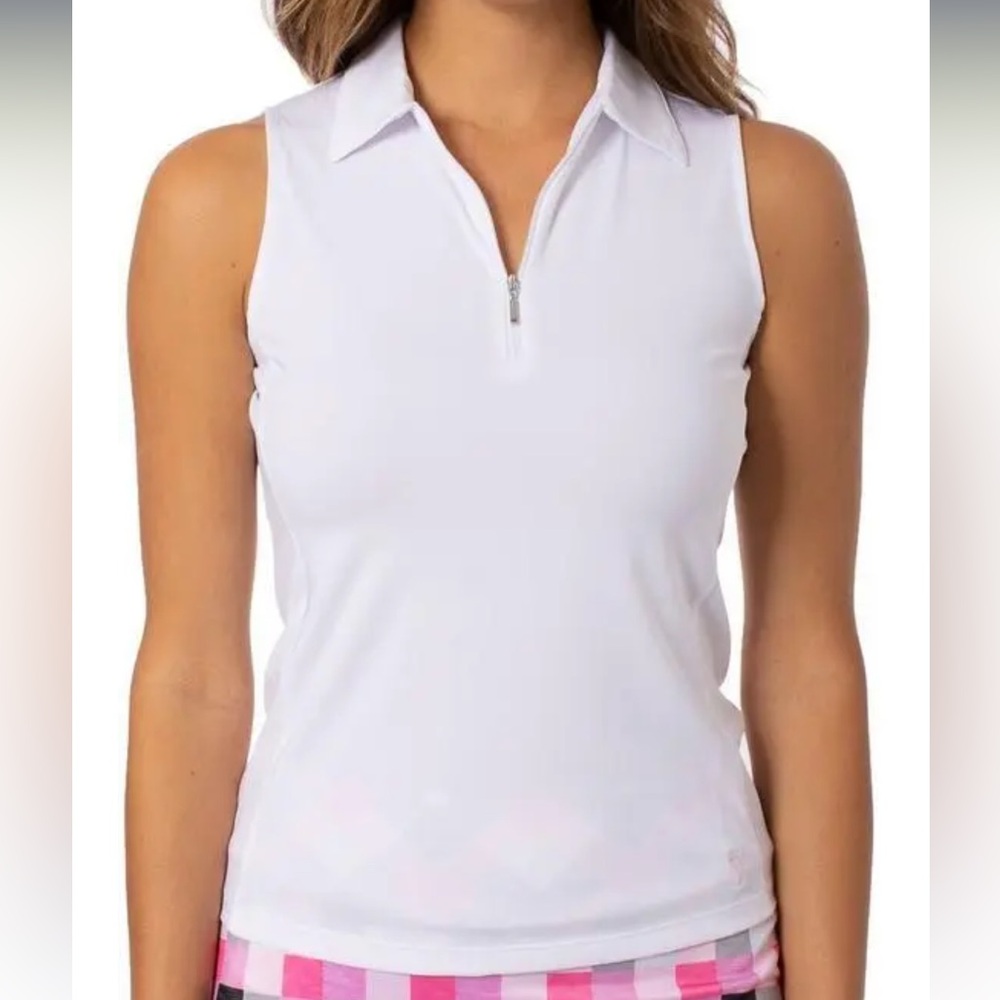 Golftini- Sleeveless Zip Stretch Polo White (Style#: SLZT) Sz: XL